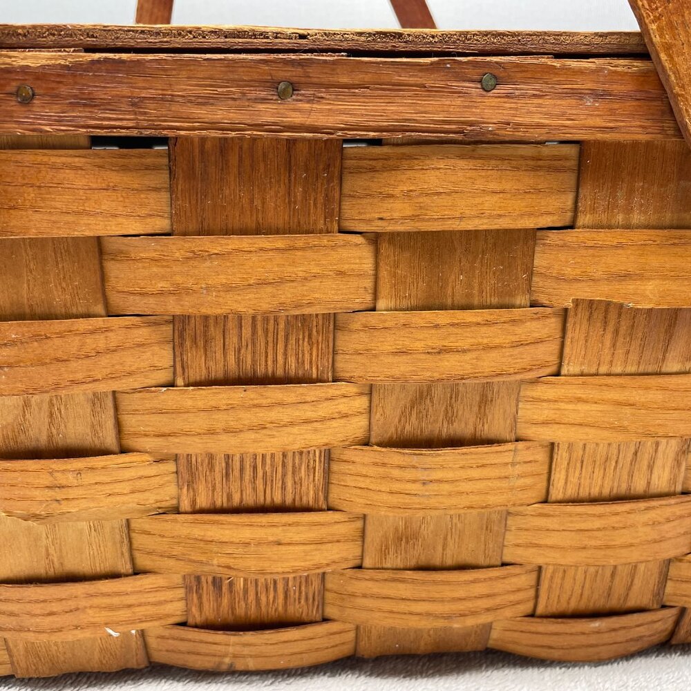 GVUC Vintage 1950s Woven Wood Picnic Basket/Hamper, 2-Handle, 18" x 11" x 8" - Picture 3 of 16